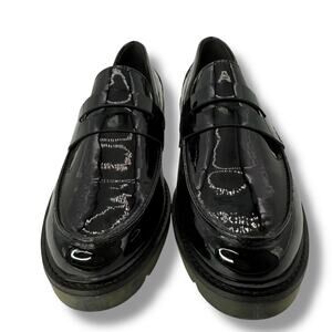 Anne Klein Black Loafers Size 8.5 Patent Black Lug Sole Chunkmy Work Flats